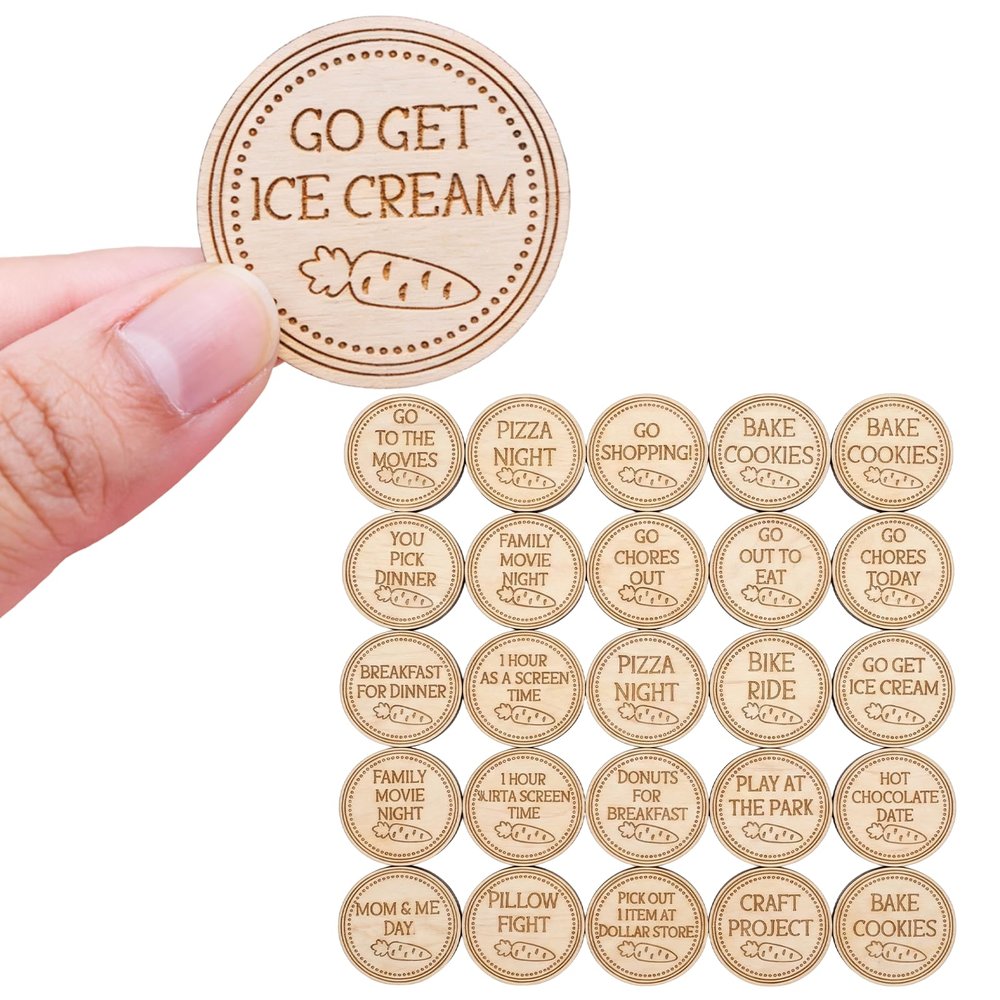 25pcs Easter Egg Fillers Laser Engraved Wooden Easter Egg Tokens Kids Reward Coins Easter Basket Stuffers & Reward Bunny Easter Egg Fillers for Teens Girls Boys