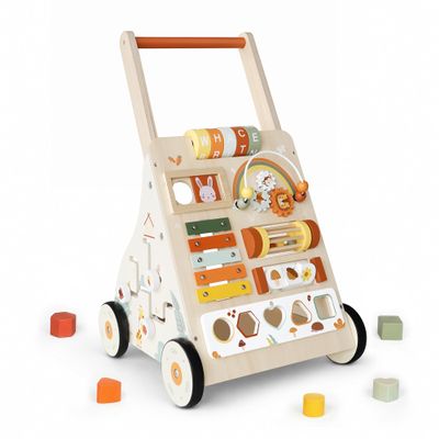 Wooden Baby Walker with Wheels, Baby Push Walker Activity Center for Babies 18 Months+, Montessori Walking Toy for Learning to Walk, Toddler 1st Birthday Gift