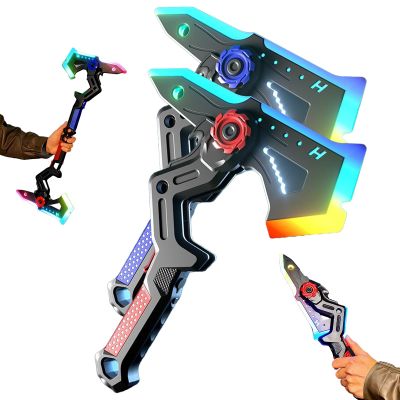 2026 New Dual Axe Blade Interstellar Spark Battle Blade, New Dual Mode LED Light Blades 7 Color Change, One Button Switch Combine Design USB Rechargeable Cosplay Gift Toy (Red+Blue)