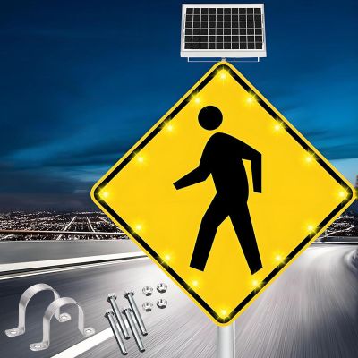 Solar LED Pedestrian Crossing Sign 24" & 30" - Solar-Powered Traffic Alert Light, Aluminum Blinking Safety Sign for Crosswalks & Neighborhoods, Enhance Road Safety