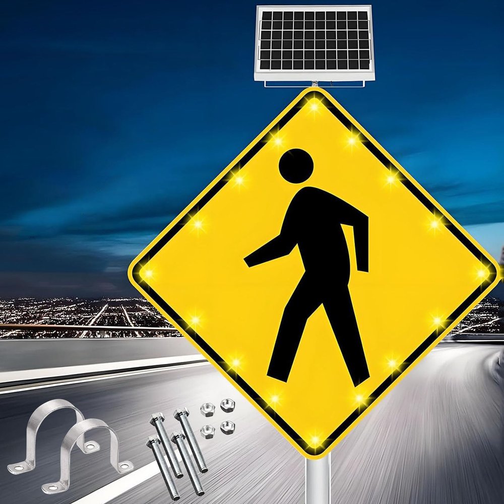 Solar LED Pedestrian Crossing Sign 24" & 30" - Solar-Powered Traffic Alert Light, Aluminum Blinking Safety Sign for Crosswalks & Neighborhoods, Enhance Road Safety
