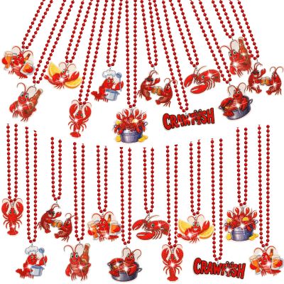 Ecally 30 Pcs Carnival Circus Bead Necklaces, Funny Felt Necklaces Bulk for Circus Birthday Decoration Party Favor(Crawfish)