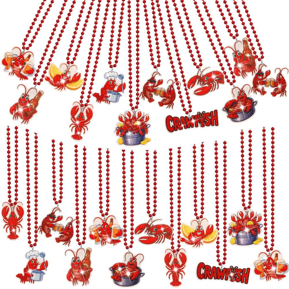 Ecally 30 Pcs Carnival Circus Bead Necklaces, Funny Felt Necklaces Bulk for Circus Birthday Decoration Party Favor(Crawfish)