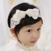 Rannyrena Off-white Lace Floral Baby Girls Headband with Pearl Bow Birthday Shower Infant Wrap Elastic Baby Shower Turban Hairband for Newborn Infant Toddler Kids (Ivory 3) view 1