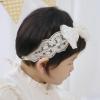 Rannyrena Off-white Lace Floral Baby Girls Headband with Pearl Bow Birthday Shower Infant Wrap Elastic Baby Shower Turban Hairband for Newborn Infant Toddler Kids (Ivory 3) view 2