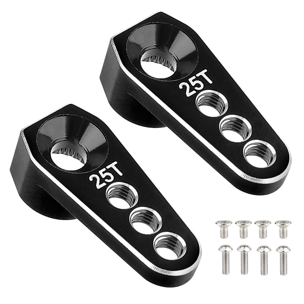 AllinRC 25T Aluminum Servo Horn 6mm Gear for TRX-4M 1/18 RC Crawler High-Torque Micro Servo Steering Arm Upgrade, Compatible with Stock Servo (2-Pack)