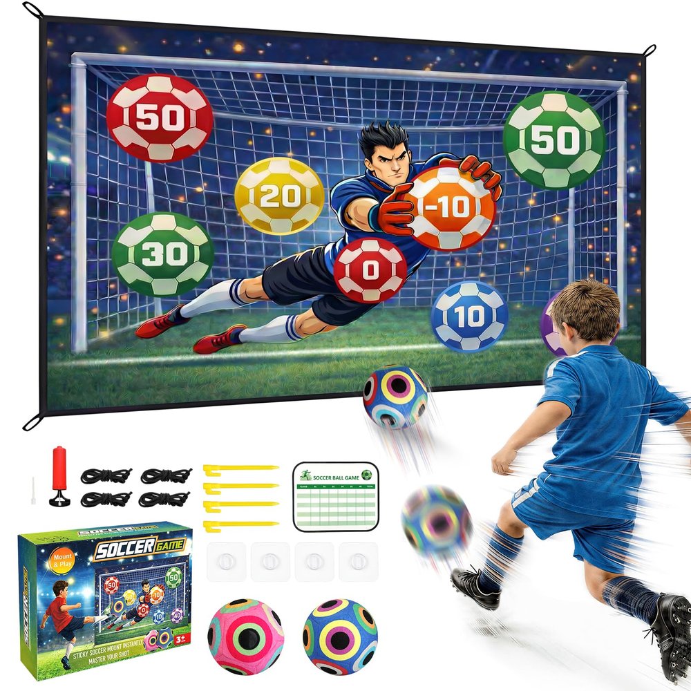 CARDOBIR Soccer Ball Game Mat Set for Kids, Sticky Soccer Target Game with 59 x 39 in Flannel Mat, Scoreboard and 2 Balls, Indoor Outdoor Soccer Toys for Ages 38 (Medium)