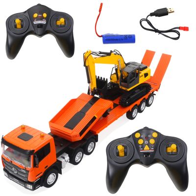 Authticar 2.4G RC Construction Truck with Excavator Set, 1:24 Scale Remote Control Construction Vehicle Model Kit with Sound and Lights