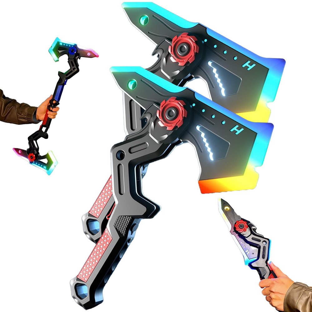 2026 New Dual Axe Blade Interstellar Spark Battle Blade, New Dual Mode LED Light Blades 7 Color Change, One Button Switch Combine Design USB Rechargeable Cosplay Gift Toy (Red*2)