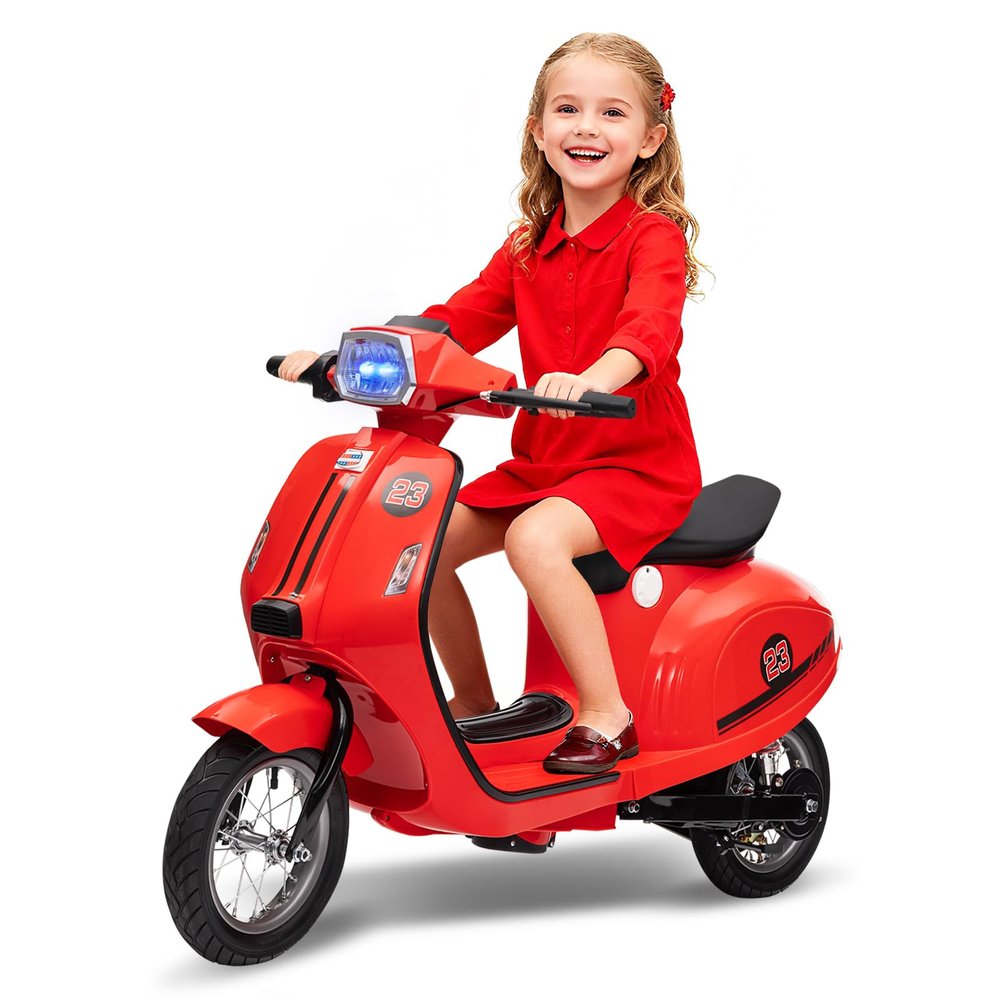 24V Electric Moped Scooter for Kids 8-14 - Motorcycle for Kids with LED Light - Electric Scooter with Seat for Children
