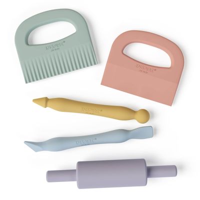 Inspire My Play Playdough Set for Kids - Set of 5 Playdough Accessories - Play Dough Tools - Rolling Pin, Crinkle Cutter, Straight Cutter, Stylus Tool and Sculpting Tool