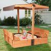 MEDEHOO Sandbox with Lid and Cover, Outdoor Sand Box for Kids with 360 Adjustable Canopy, 2 Foldable Bench Seats & Sand Leak-Proof Liner view 1