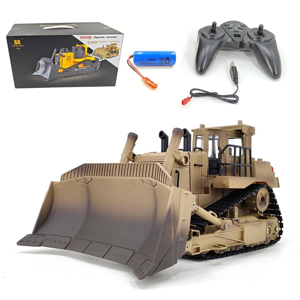 Authticar RC Bulldozer, 1:16 Scale D9R Engineer Bulldozer RC Construction Vehicle - 9-Channel 2.4GHz, 360 Rotation, Liftable Blade & Alloy Ripper, LED Lights, Full Function Remote Control Toy