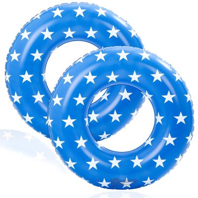 2 Pack Large Inflatable Pool Float for Adults 36 Inch Classic Striped Swim Rings Swimming Pool Tubes for Teens Summer Beach Themed Party (Royal Blue)