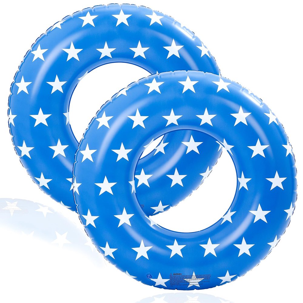 2 Pack Large Inflatable Pool Float for Adults 36 Inch Classic Striped Swim Rings Swimming Pool Tubes for Teens Summer Beach Themed Party (Royal Blue)