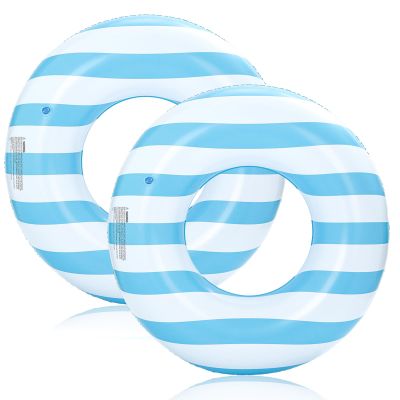 2 Pack Large Inflatable Pool Float for Adults 36 Inch Classic Striped Swim Rings Swimming Pool Tubes for Teens Summer Beach Themed Party (Blue)