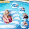 2 Pack Large Inflatable Pool Float for Adults 36 Inch Classic Striped Swim Rings Swimming Pool Tubes for Teens Summer Beach Themed Party (Blue) view 4