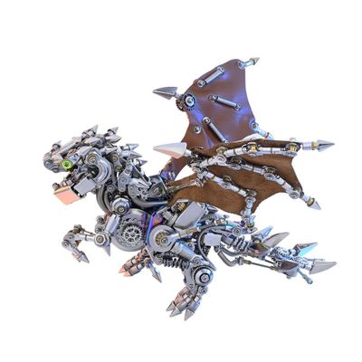 3D Metal Mechanical Dragon Model Kit, Winged Configuration Stainless Steel DIY Assembly, Modular Sci-Fi Desk Display, Adult Collector Model