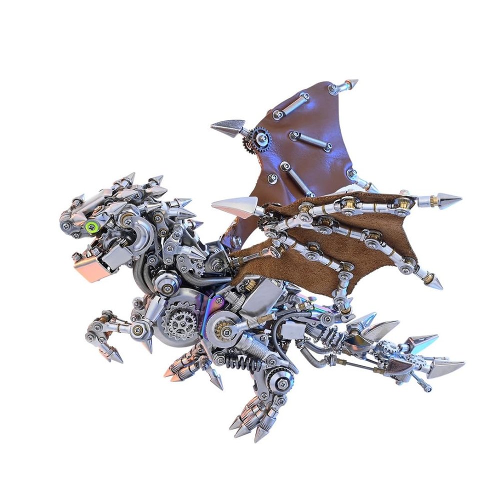 3D Metal Mechanical Dragon Model Kit, Winged Configuration Stainless Steel DIY Assembly, Modular Sci-Fi Desk Display, Adult Collector Model