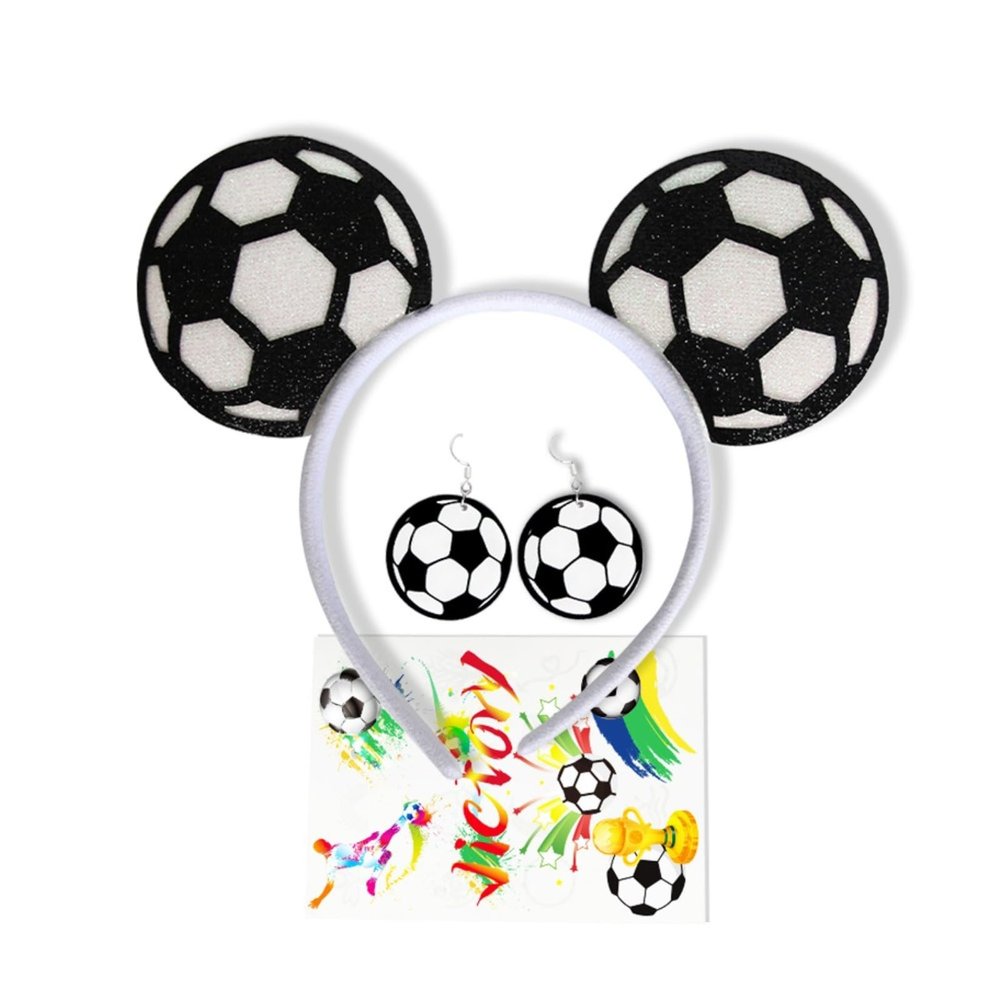 2026 World Cup Soccer Fan Accessories Set, Glitter Soccer Ball Headband, Soccer Earrings & Temporary Tattoos, Football Game Day Cheer Gear for Women & Girls, Reusable Fan Gift, Soccer Watch Party Supp
