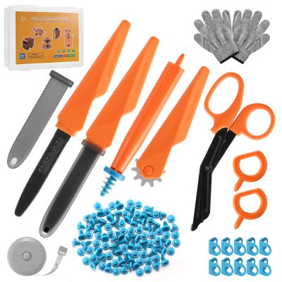 SainSmart Jr. Cardboard Tools for Kids with Safe Cutter, Tool Box & Tape Measure, 120 PCS Cardboard Construction Kit for Family & Classroom Activities | Reusable Cutting Tools for Boys & Girls Age 5+