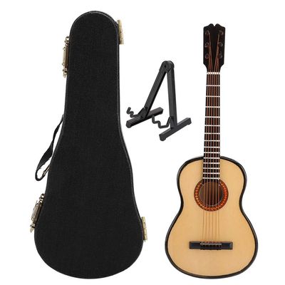 1/6 Wooden Guitar Model for 12inch Doll, Miniature Musical Instrument Decoration with Mounting Bracket, Realistic Guitar Accessory for Dollhouse Scene