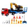 Drfeify RC Construction Truck and Excavator Set, Detachable Excavator with Mist Spray and LED Lights, 12-15m Remote Control Range, with Traffic Cones and Road Signs (Red) view 2