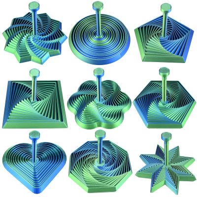 9 Pcs 3D Printed Fidget Toys with Detachable Handle, Changing Spiral Stress Relief Star with Sound3-d Transformable Expanded Sensory Set for Adults& Kids,Figet Print Round Toy for Office DeskLSL
