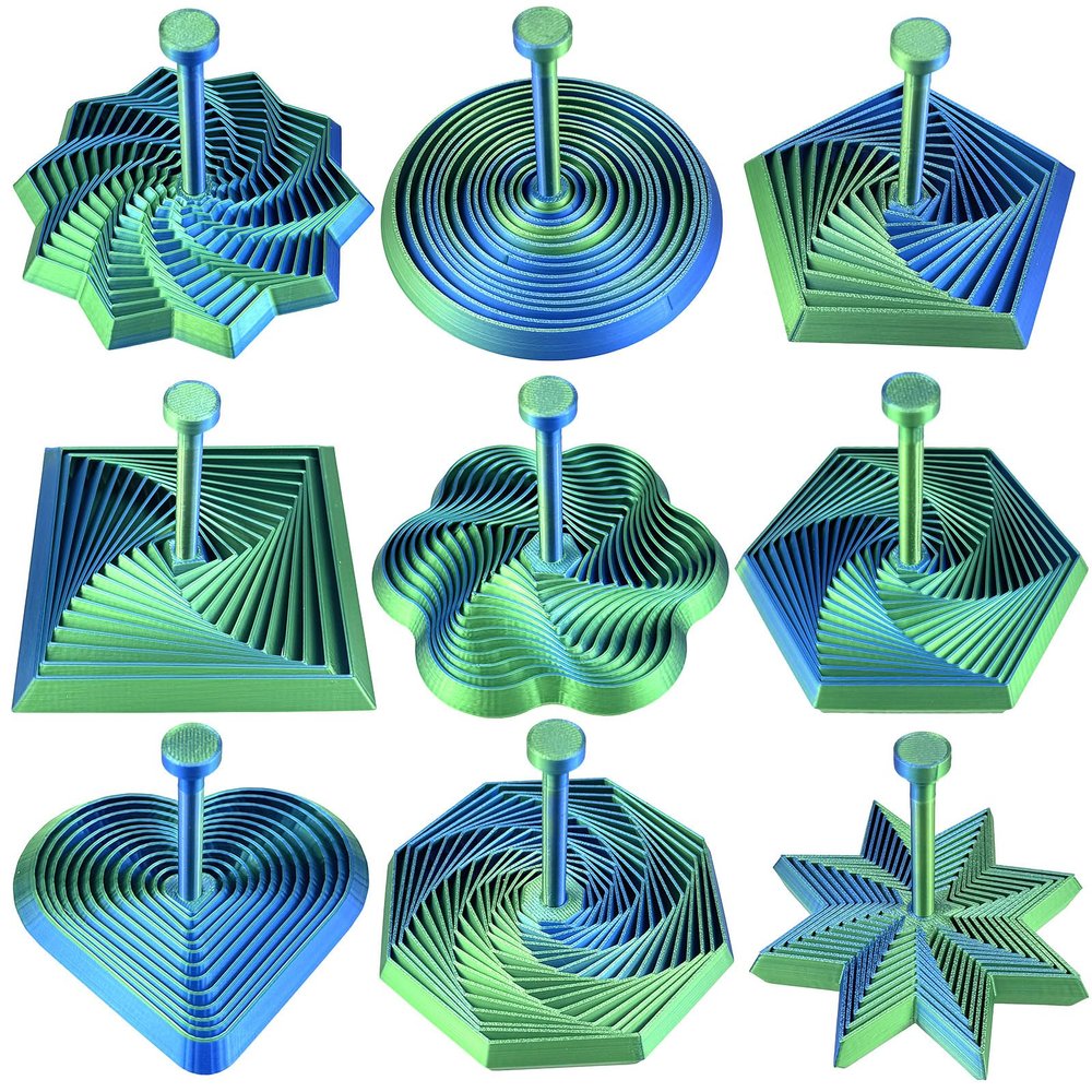 9 Pcs 3D Printed Fidget Toys with Detachable Handle, Changing Spiral Stress Relief Star with Sound3-d Transformable Expanded Sensory Set for Adults& Kids,Figet Print Round Toy for Office DeskLSL