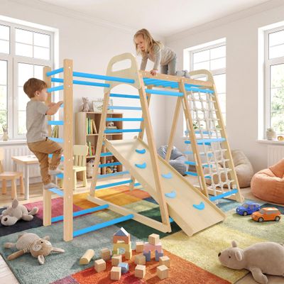 GarveeLife 7-in-1 Jungle Gym Playset, Indoor Kids Wooden Climber Playset, Kids Indoor Playground Climbing Playsets