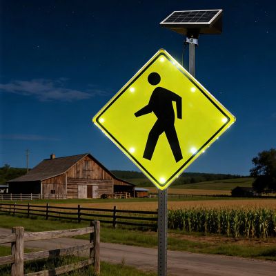 24"/30" Flashing Pedestrian Crossing Sign, Solar Power Pedestrian Sign, Solar Flashing Cross Walk Road Traffic Signs, Blinking Street Warning Signs, Aluminum Rust-Proof Metal Frame 30"