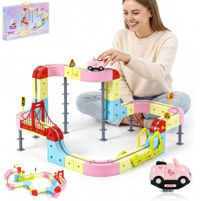 OMKSIH Electric Train Set, 3D Magic Flexible Race Track KlickRail Electric Train Set with Light Anti-Gravity Building Train Track STEM Learning Birthday Gift (115 PCS)