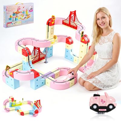 OMKSIH Electric Train Set, 3D Magic Flexible Race Track KlickRail Electric Train Set with Light Anti-Gravity Building Train Track STEM Learning Birthday Gift (180 PCS)