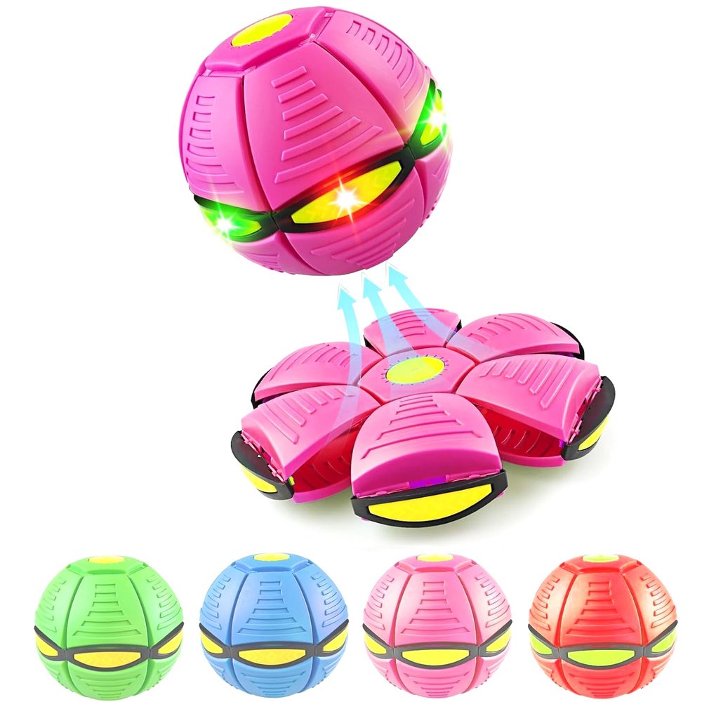 Schythely Magic Bouncing Ball with 6 Light,Pop up, Meta Ball Metaball Transforming Design Flying Saucer Bouncy Interactive Bouncing Balls for Parent-Child Interaction (Pink)