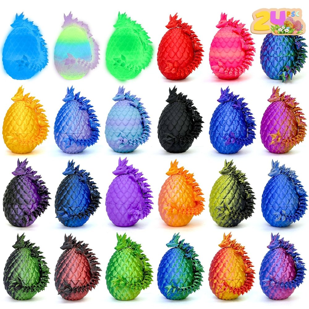 3D Printed Dragon Eggs with Dragon Inside,Prefilled Easter Eggs Filled,Articulated Flexible Dragon,Easter Advent Calendar Easter Basket Stuffers,Collectibles for Adults Teens Boy (24PCS)