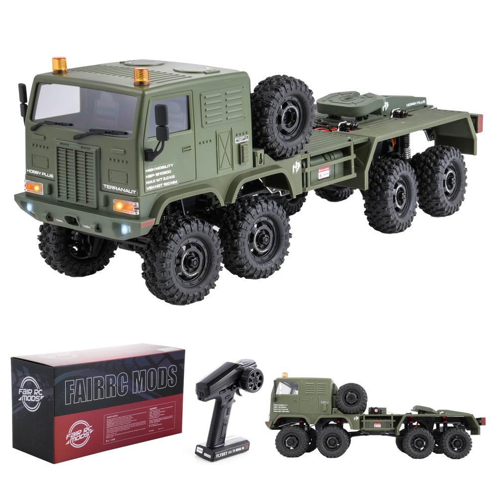 1/18 CR18P Terranaut 8x8 RC Crawler, 8WD Rock Truck with Active-AWS All-Wheel Steering, 2-Speed Transmission, Remote Winch & Portal Axles, Metal Gears Off-Road RC Car for Adults Collectors (Green)