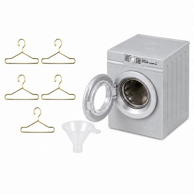 112 Scale Miniature Washing Machine Model with 5 Metal Hangers, Rotating Drum Front-Load Washer Replica for Adult Collectibles, Desk Display and Photography Props (Gray)