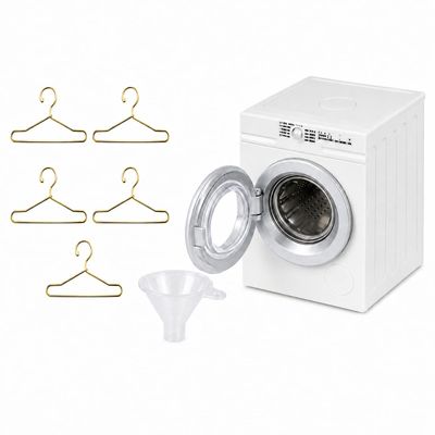 112 Scale Miniature Washing Machine Model with 5 Metal Hangers, Rotating Drum Front-Load Washer Replica for Adult Collectibles, Desk Display and Photography Props(White)