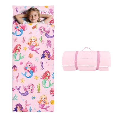 Kids Sleeping Bag Toddler Nap Mat with Removable Pillow, Large Foldable Sleeping Bag for Girls Boys, Easy Clean Slumber Bag for Camping School Preschool Daycare, 5924 inch