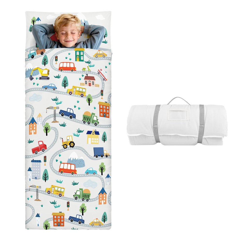 Kids Sleeping Bag Toddler Nap Mat with Removable Pillow, Large Foldable Sleeping Bag for Girls Boys, Easy Clean Slumber Bag for Camping School Preschool Daycare, 5924 inch