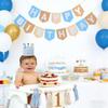 1st Birthday Decorations for Boy - Felt Happy Birthday Banner First Birthday High Chair Banner, Crown Hat, Cake Topper, Pre-Strung Highchair Birthday Banner Birthday Party Supplies (KBlue One) view 2