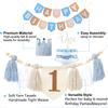 1st Birthday Decorations for Boy - Felt Happy Birthday Banner First Birthday High Chair Banner, Crown Hat, Cake Topper, Pre-Strung Highchair Birthday Banner Birthday Party Supplies (KBlue One) view 3