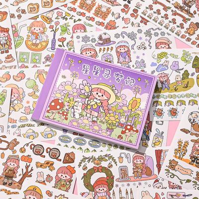 1000+ Unique Washi Stickers,50 Sheets Stars Kawaii Sticker Book for Teens & Adults, with Retractable Craft Knife & Tweezers, Reusable Stickers for Journaling, Scrapbooking & DIY Decor