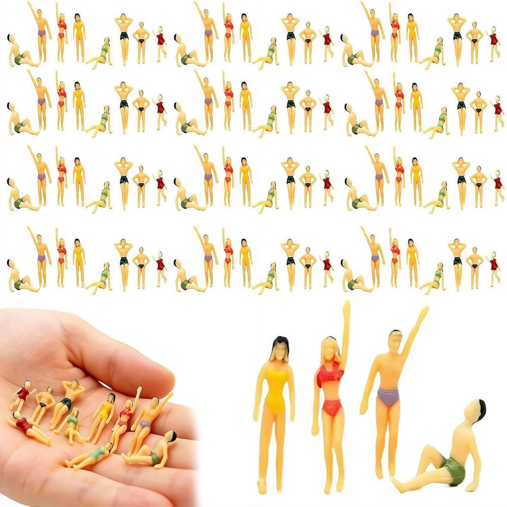 100pcs 1: 50 Scale Painted Miniature People Figures Beach Swimsuits Figurines Miniatures Accessories Cake Decor Tiny Plastic Miniatures Figurines for Swimming Pool Beach Scenes Party Favors