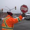 Double-Sided Handheld Stop-Slow Traffic Sign with Reflective Surface, Rechargeable LED Light, Steady/Flashing Modes for Enhanced Road Safety view 2