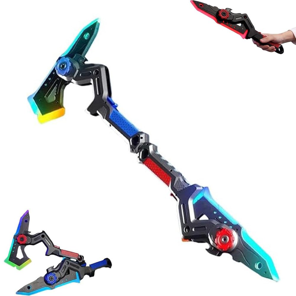 BPiYHUM Interstellar Spark Battle Blade Dual Mode LED Light Blade, Battle Axe Transforming Sci-Fi Toy, 7 Color Change, One Button Switching, Combine Design, Mist Effect, USB Rechargeable