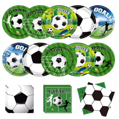 100Pcs Soccer Plates and Napkins Party Supplies - Soccer Birthday Party Decorations Tableware Set, Disposable Paper Dinner Plates Napkins for Sport Themed Soccers Parties Table Decor Favors, Serves50