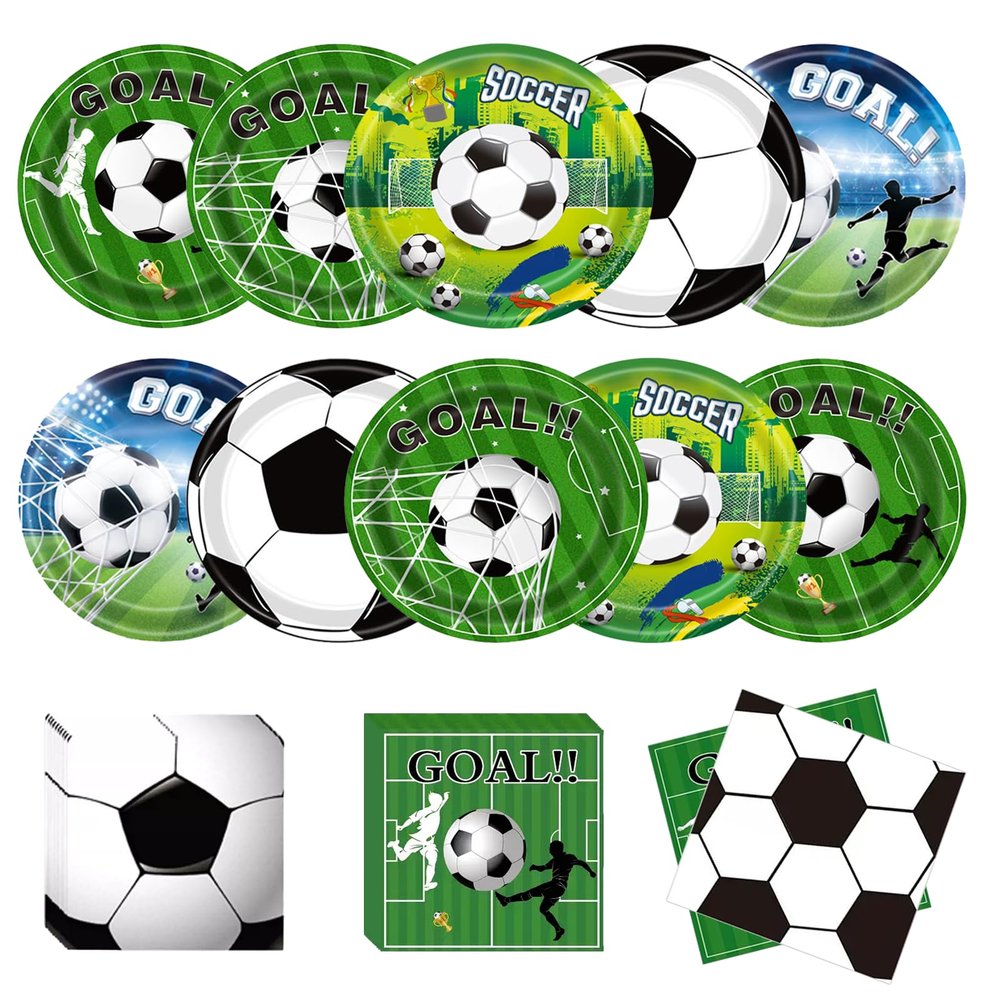 100Pcs Soccer Plates and Napkins Party Supplies - Soccer Birthday Party Decorations Tableware Set, Disposable Paper Dinner Plates Napkins for Sport Themed Soccers Parties Table Decor Favors, Serves50