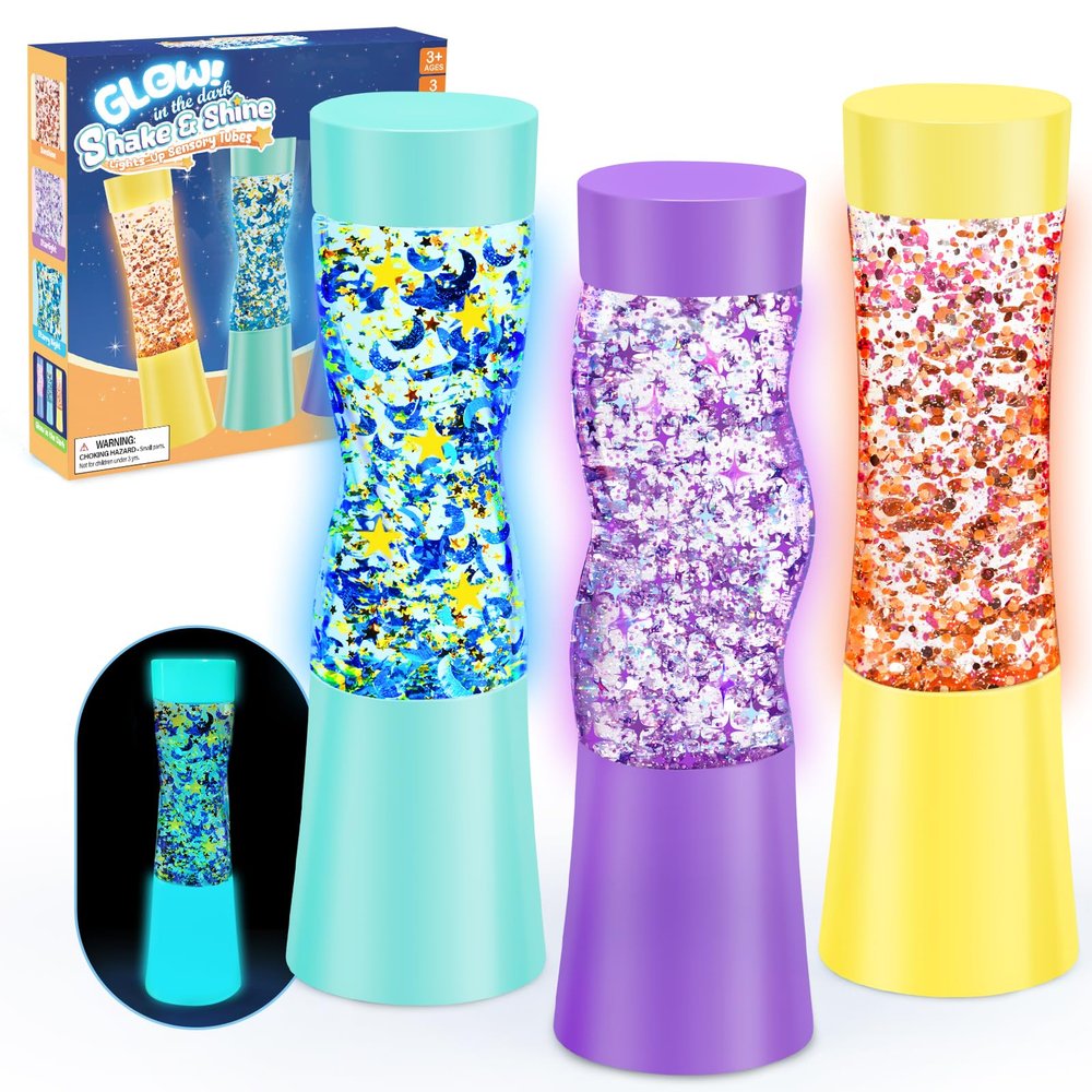Subao Light Up Sensory Tubes Anxiety Relief Items,Glow in the Dark Fidget Toys for Kids & Adults,Sensory Toys for Kids with Autism Calm Down Corner Supplies,Preschool&Kindergarten Classroom Must Haves