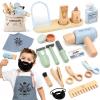 Wooden Barber Shop Pretend Play Set, Kids Shaving Kit Wooden Hair Salon Toys for Boys with Wearable Beard view 1